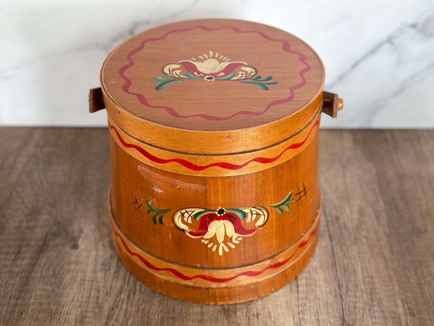 Folk Art Hand Painted Firkin Basket - Vintage Dutch Firkin