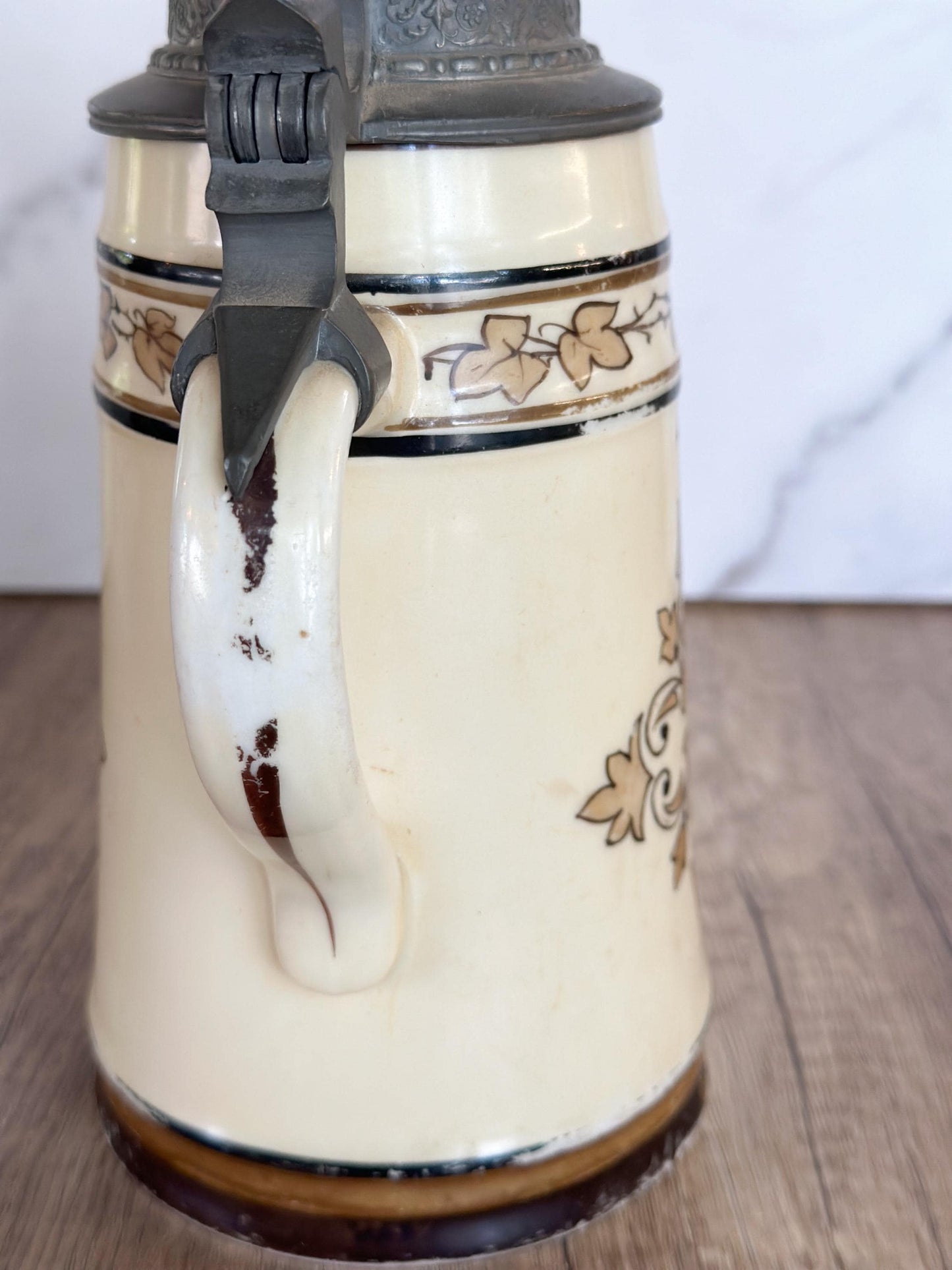 German Beer Stein with Pewter Lid - Vintage Stein