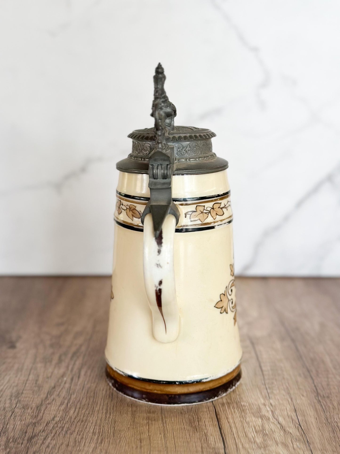 German Beer Stein with Pewter Lid - Vintage Stein