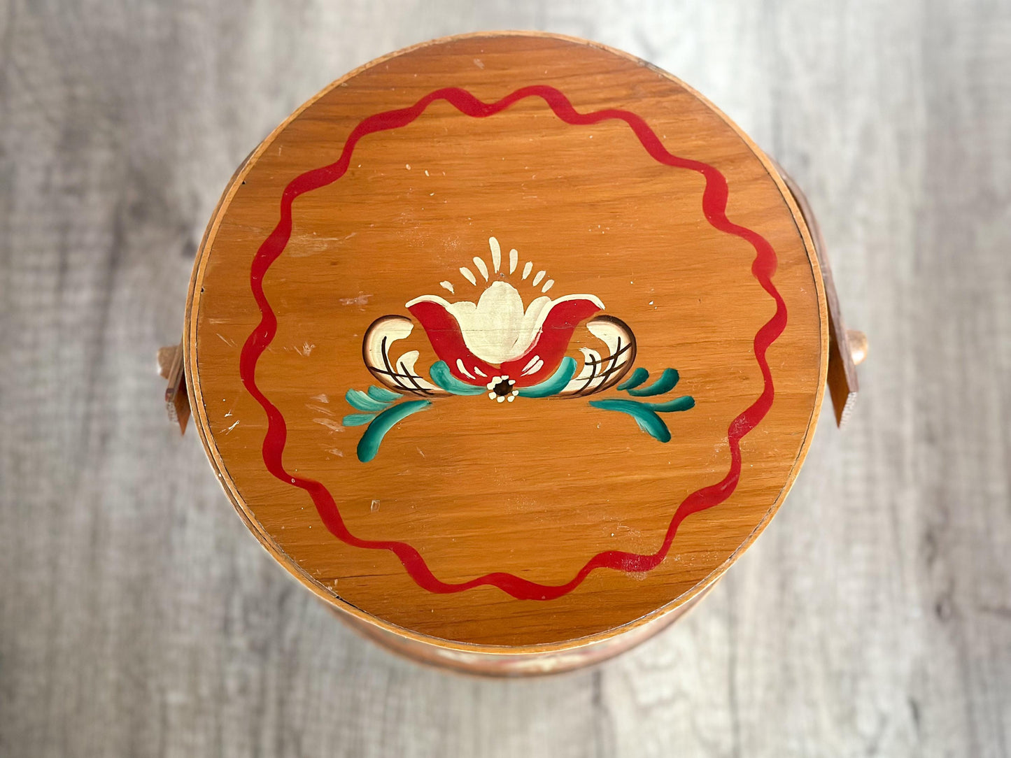 Folk Art Hand Painted Firkin Basket - Vintage Dutch Firkin