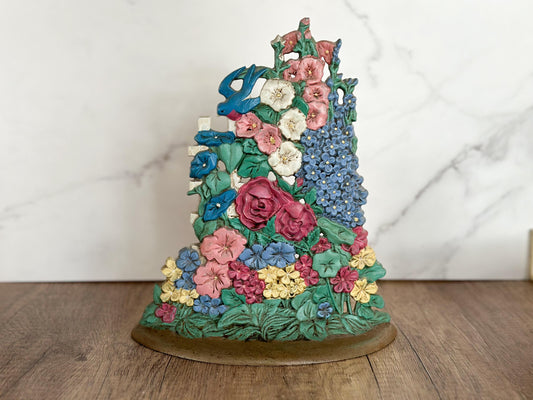 Floral Midwest of Cannon Falls Hand Painted Cast Iron Door Stop