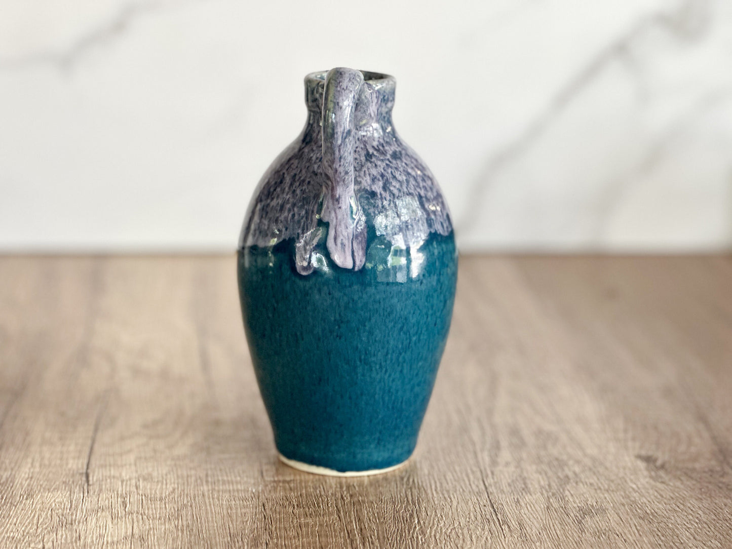 Two Tone Glazed Blue Pottery Vase - Handmade Vintage Stoneware Bud Vase