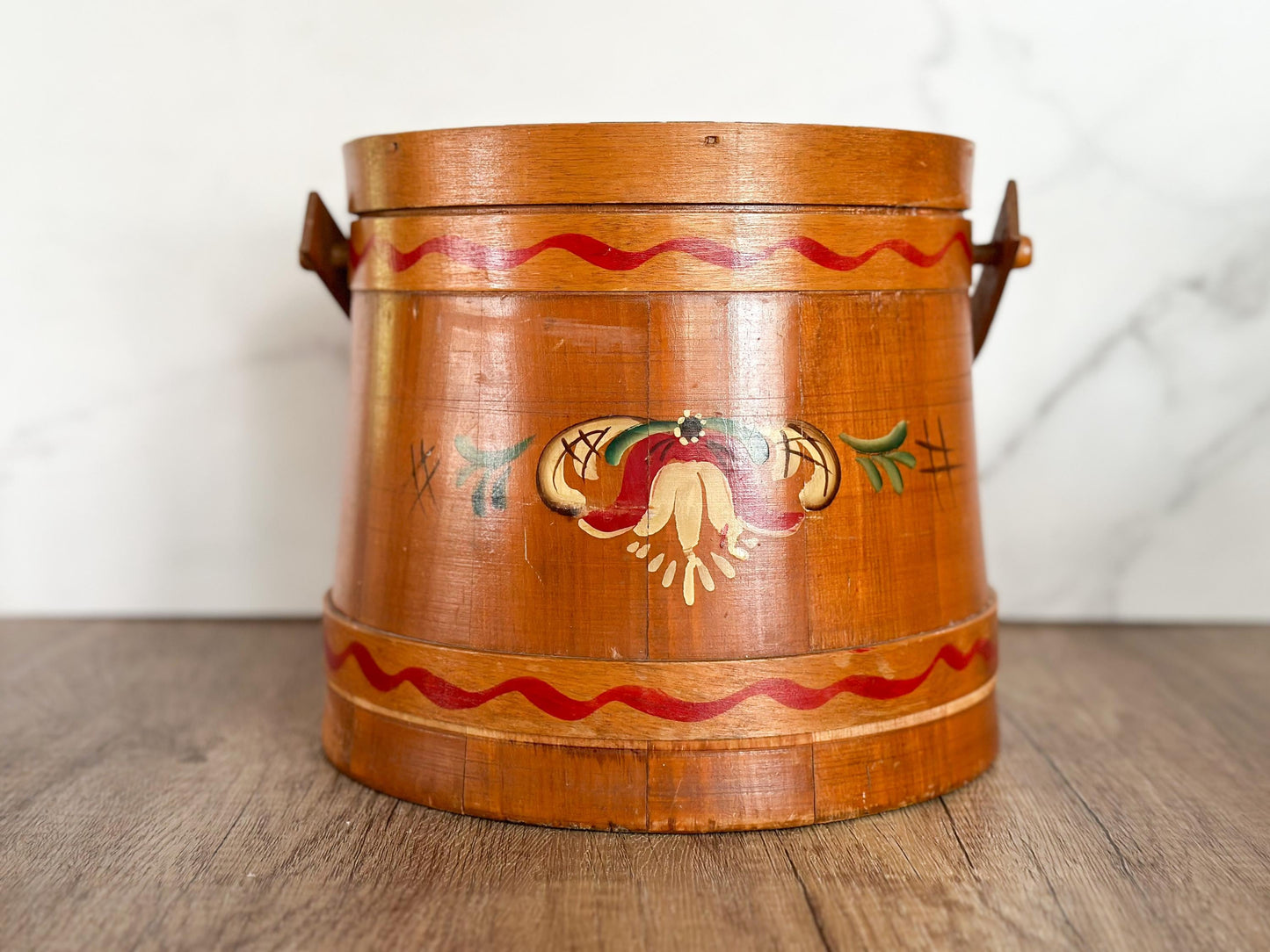 Folk Art Hand Painted Firkin Basket - Vintage Dutch Firkin