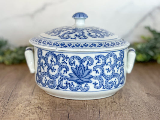 Blue and White Tureen - Vintage Tureen - Chinoiserie Pot - Ceramic Pot