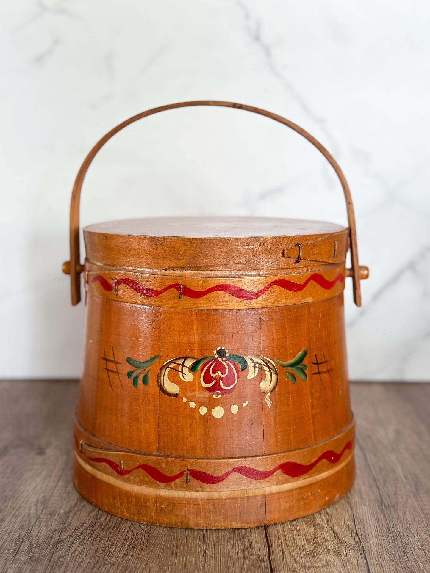 Folk Art Hand Painted Firkin Basket - Vintage Dutch Firkin