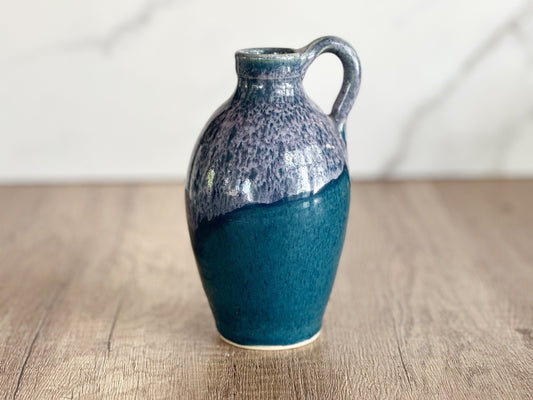 Two Tone Glazed Blue Pottery Vase - Handmade Vintage Stoneware Bud Vase