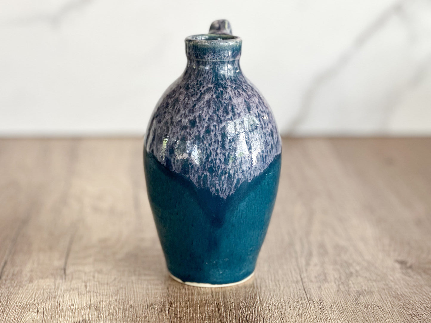 Two Tone Glazed Blue Pottery Vase - Handmade Vintage Stoneware Bud Vase