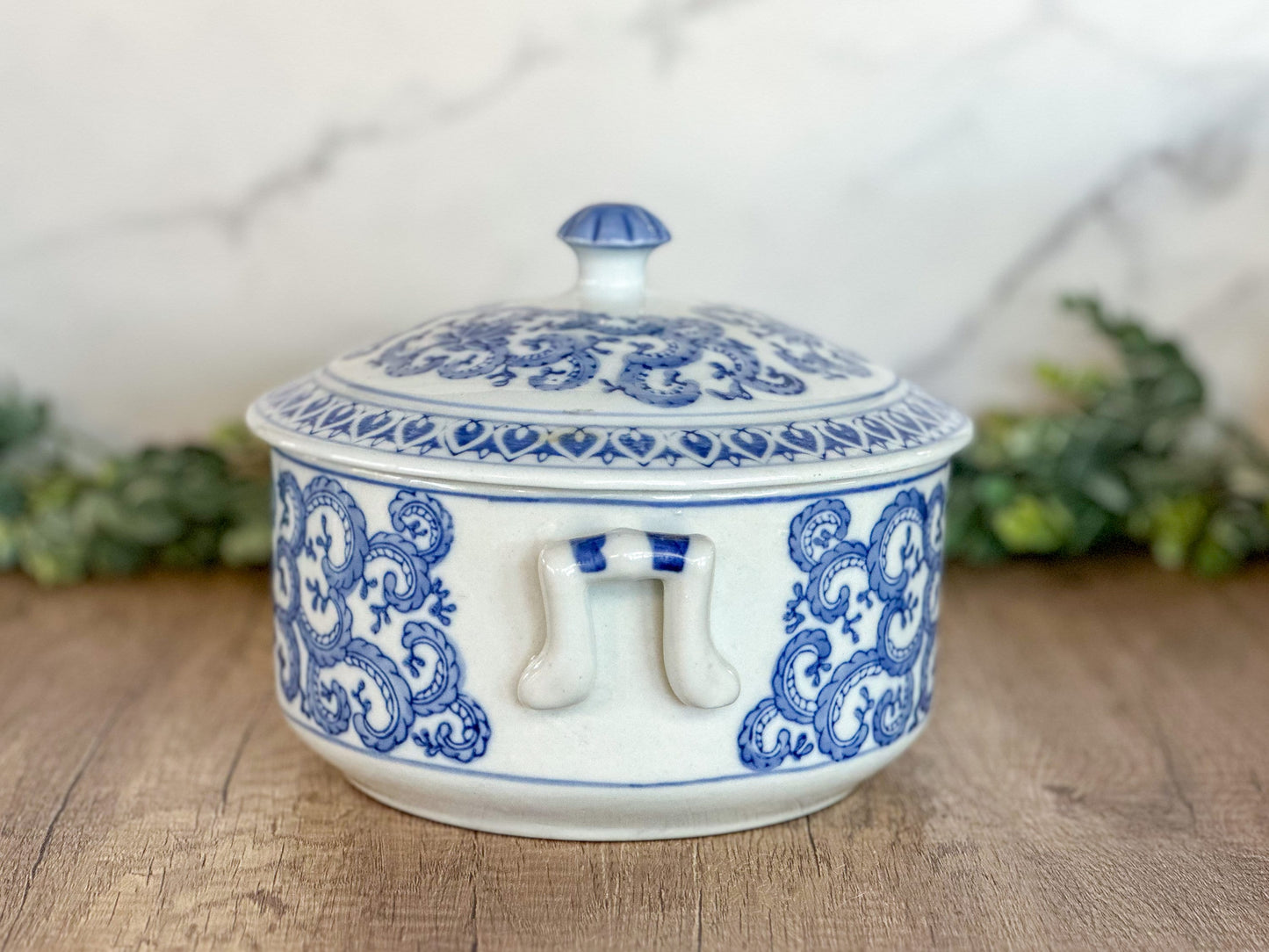 Blue and White Tureen - Vintage Tureen - Chinoiserie Pot - Ceramic Pot