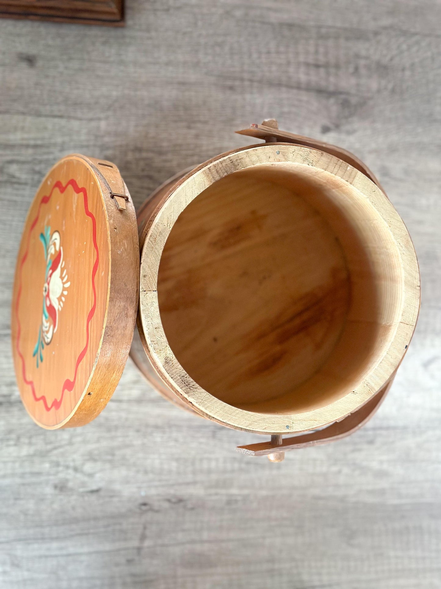 Folk Art Hand Painted Firkin Basket - Vintage Dutch Firkin