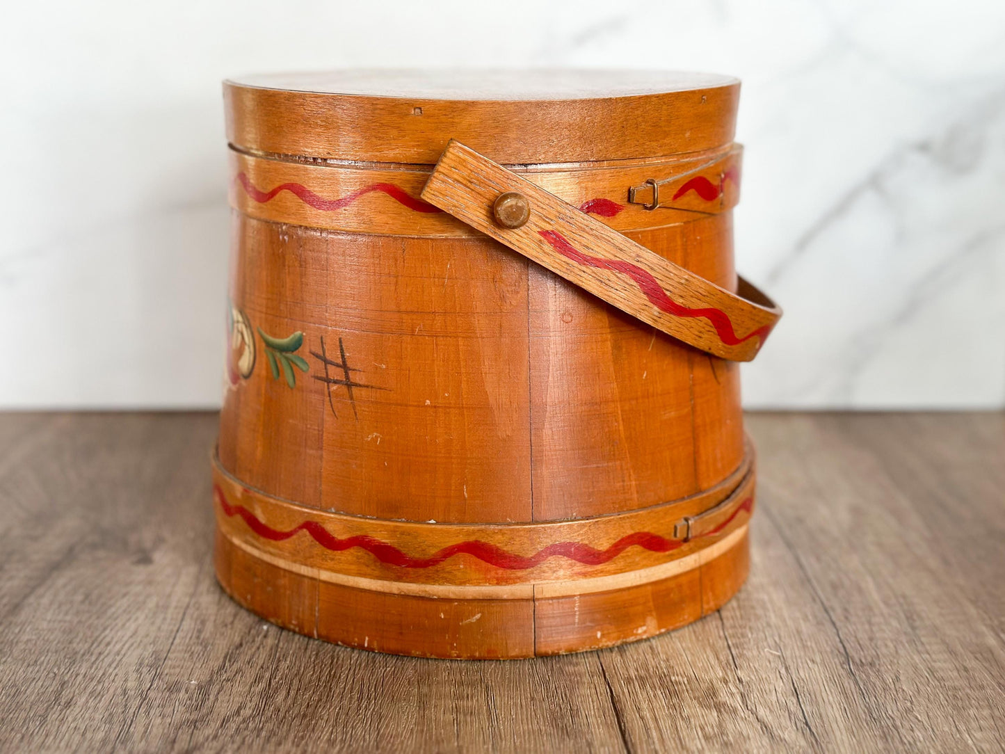 Folk Art Hand Painted Firkin Basket - Vintage Dutch Firkin