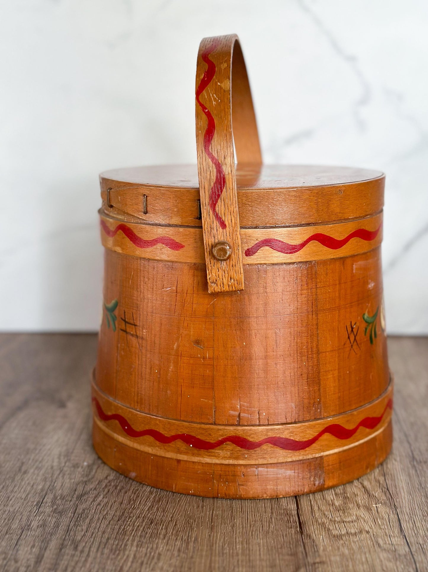 Folk Art Hand Painted Firkin Basket - Vintage Dutch Firkin